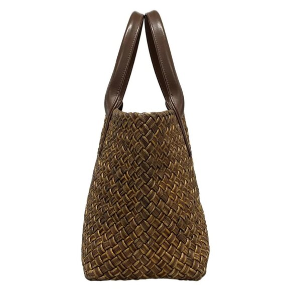 Auth BOTTEGA VENETA Cabas PM 141498 Dark Brown Gold Leather 0**/2** Tote Bag - Picture 6 of 16